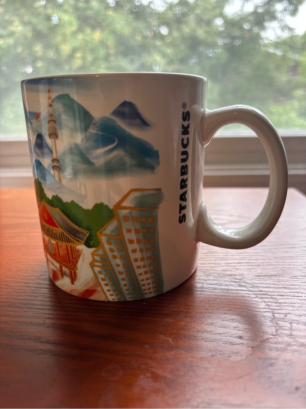 Starbucks Seoul Day Mug with Blue, Green and Gold Seoul Cityscape 2012